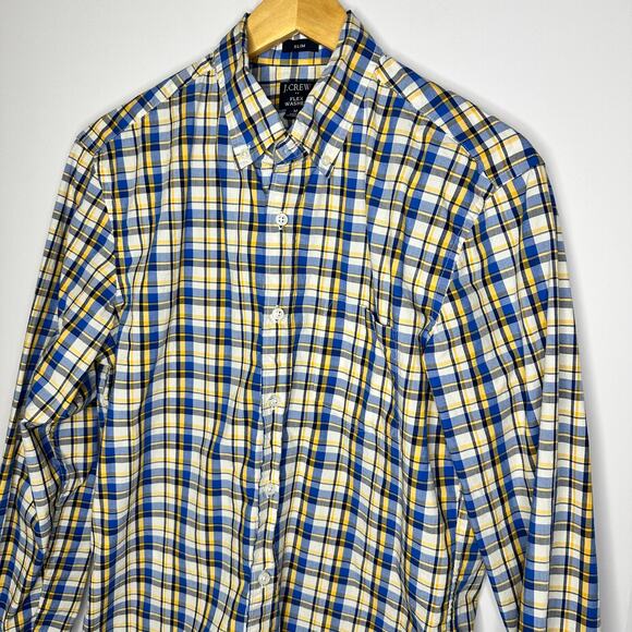 J.CREW Flex Washed Blue Yellow Slim Men's Button Down Shirt Medium - Picture 2 of 6